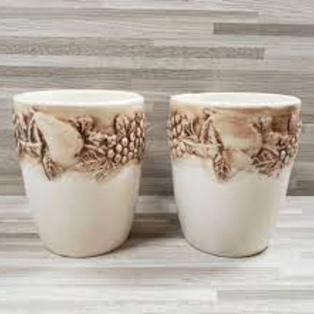 2 Euro Ceramica Vineyard Embossed China Grape Leaves Coffee Mugs - Picture 3 of 3